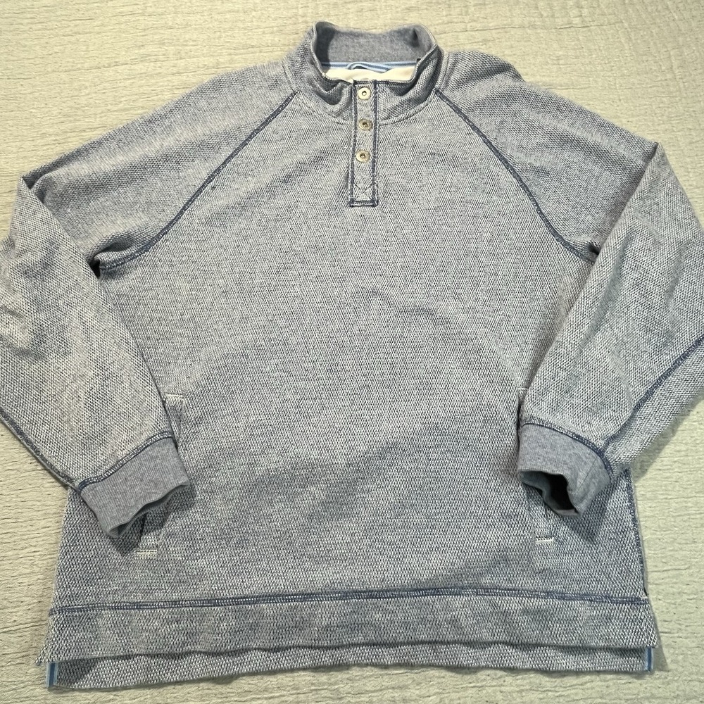 Tommy Bahama Men's‎ Large Snap Button Fleece Sweater Pullover Blue Long Sleeve